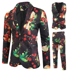 Christmas Men's Fashion Suit Jacket + Vest + Suit Pants Three-piece Suit