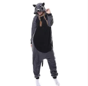 Invierno Cartoon Kigurumi Animal Adultos Onesies Mujer Pijama Pijama Disfraces Mono Cosplay Halloween Navidad Regalo-gris mapach