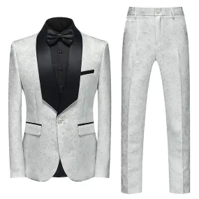 Men's 2 Piece Slim Fit Floral Tuxedo Suit Peak Lapel One Button Single Breasted Suit Jacket Pants Set